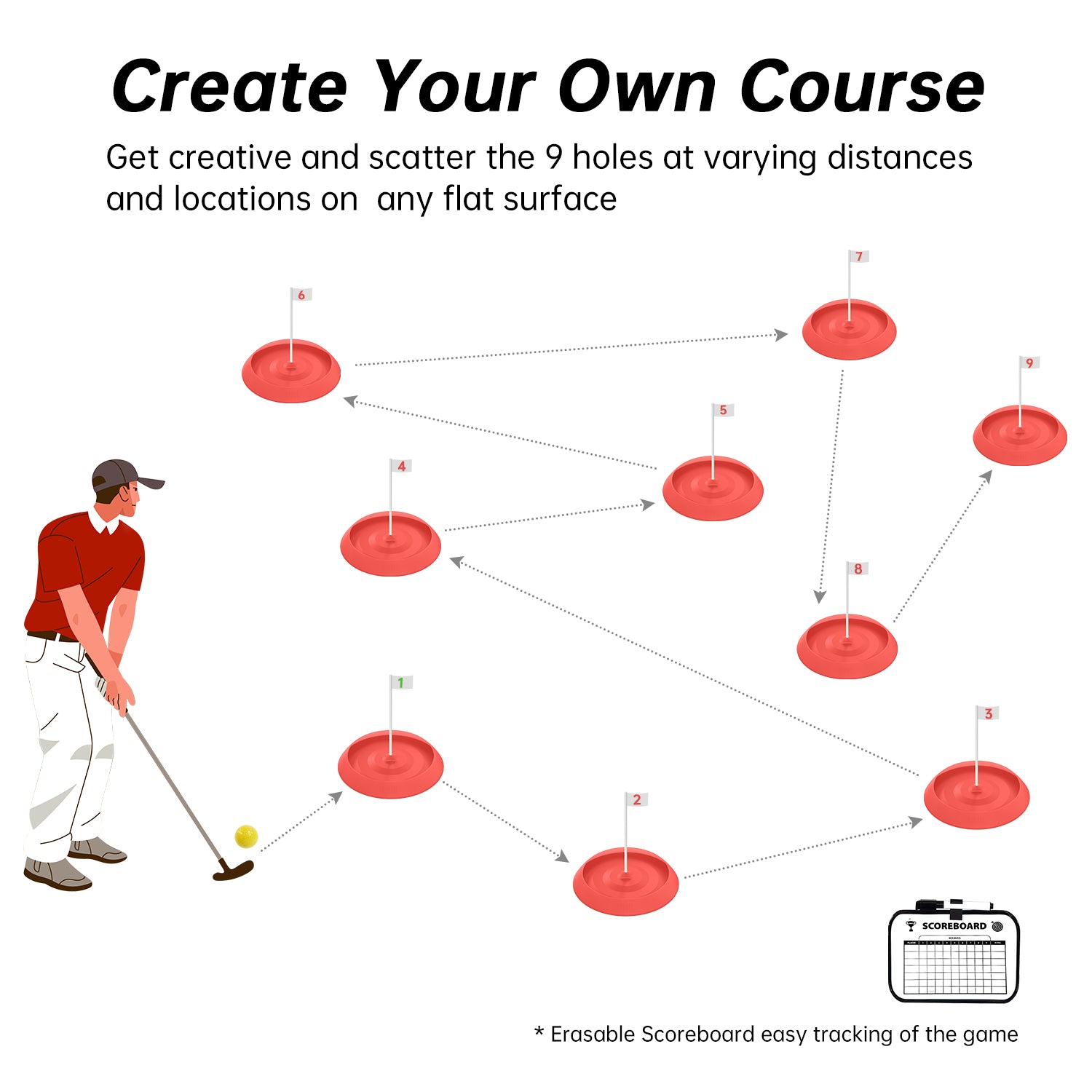Mini Golf Game Set, Indoor Mini Golf Course for Adults Includes 9 Holes, 4 Balls, Dry-Erase Scorecard, and Golf Putter, Build Your Own Miniature Golf Course at Home Office Green Backyard, Red Mini Golf Game Set, Indoor Mini Golf Course for Adults Includes 9 Holes, 4 Balls, Dry-Erase Scorecard, and Golf Putter, Build Your Own Miniature Golf Course at Home Office Green Backyard, Red